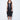 Woman wearing a black sleeveless dress on a white background